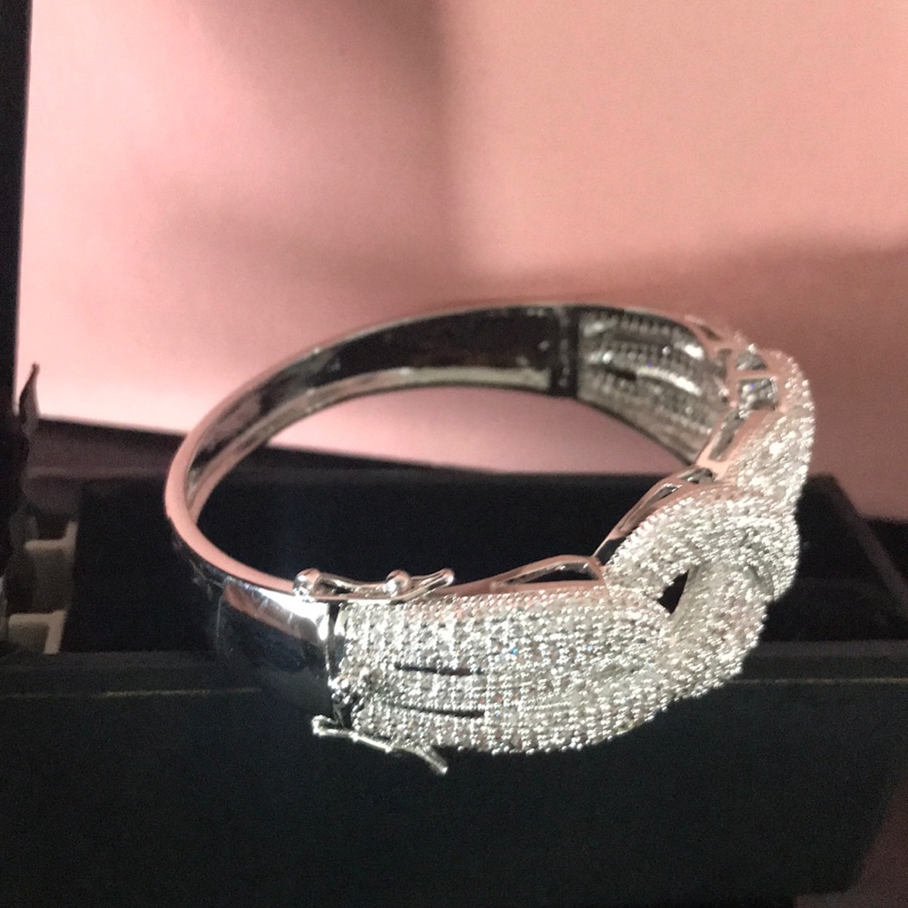 Lucia Braided Swirl Pave  Diamond Simulated Bangle - Picture 6 of 8